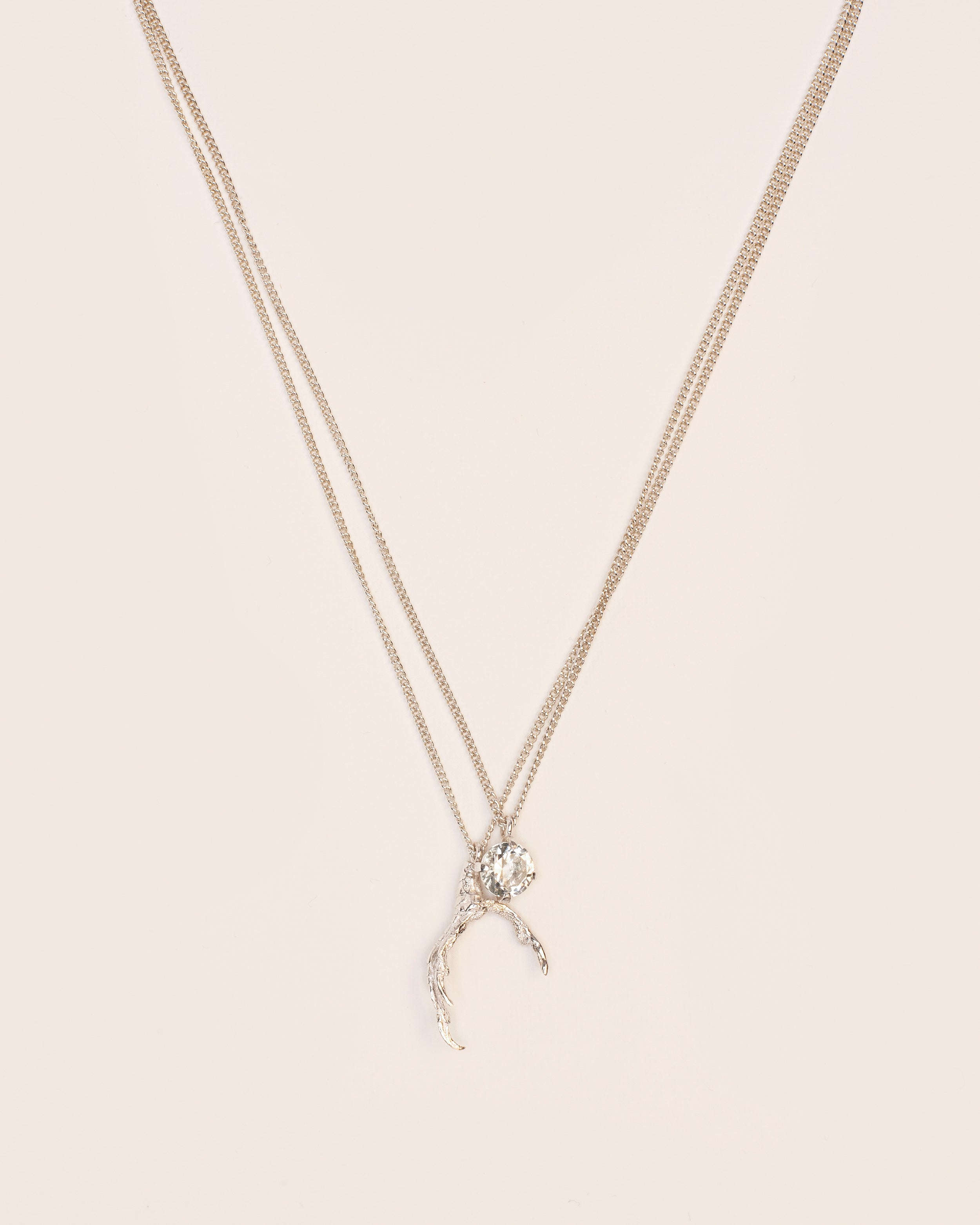 Duo necklace with signature grigri pendant and crystal in silver